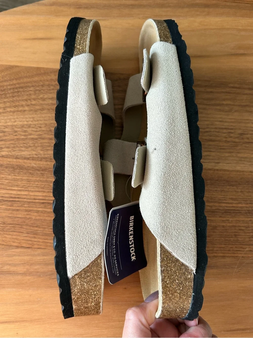 Birkenstock Sandals in Light Beige Suede with Copper Buckles